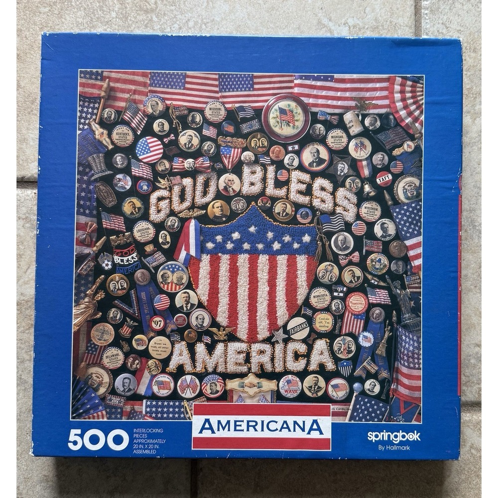 Springbok AMERICANA 500 pc Jigsaw Puzzle PZL2485 God Bless America BUTTONS